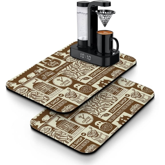 2 Pieces Waterproof Coffee Bar Mat Coffee Dish Drying Mat for Kitchen Countertops Reusable Bar Mat for Coffee Maker Mats, Countertop Spill Mats, 12" x 19.2"