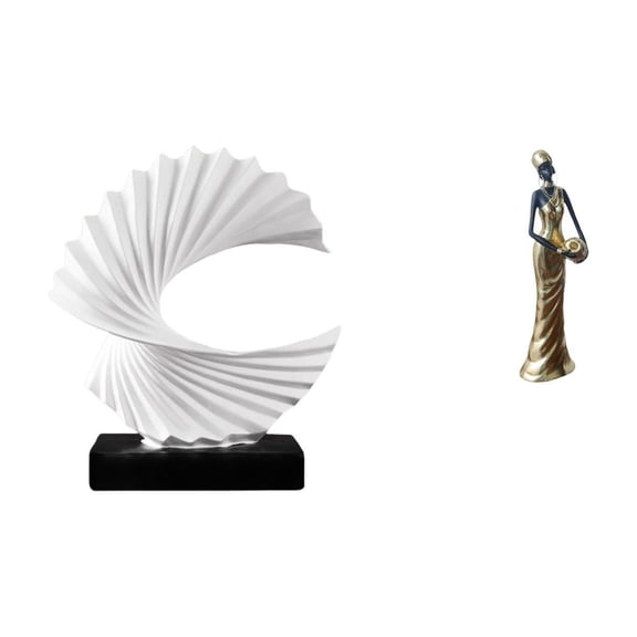 2 Pieces Wave Sculpture Abstract Statue African Tribal Lady Resin Craft Ornament for Living Room Office Decor