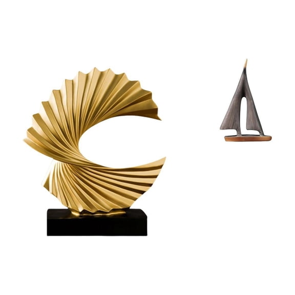 2 Pieces Wave Sculpture Sailboat Statue Abstract Artwork Resin Material Desk Decor for Office Home Bedroom Living Room