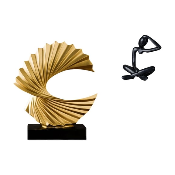 2 Pieces Wave Sculpture Thinker Statue Abstract Ornament Resin Material Home Office Decorative Centerpiece Gift Set