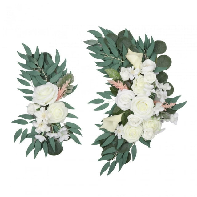 2 Pieces Wedding Arch Flower Centerpiece Garland Rustic Decorative Door Wreath Handmade Hanging Artificial Floral Swag for Home Backdrop H