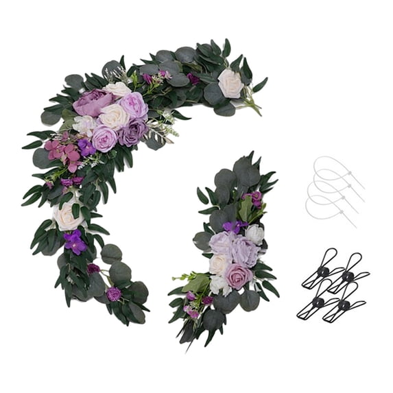 2 Pieces Wedding Arch Flowers Wreath Decor Garlands Wedding Arrangement Flower Garland for Party Reception Home Backdrop Decoration Violet
