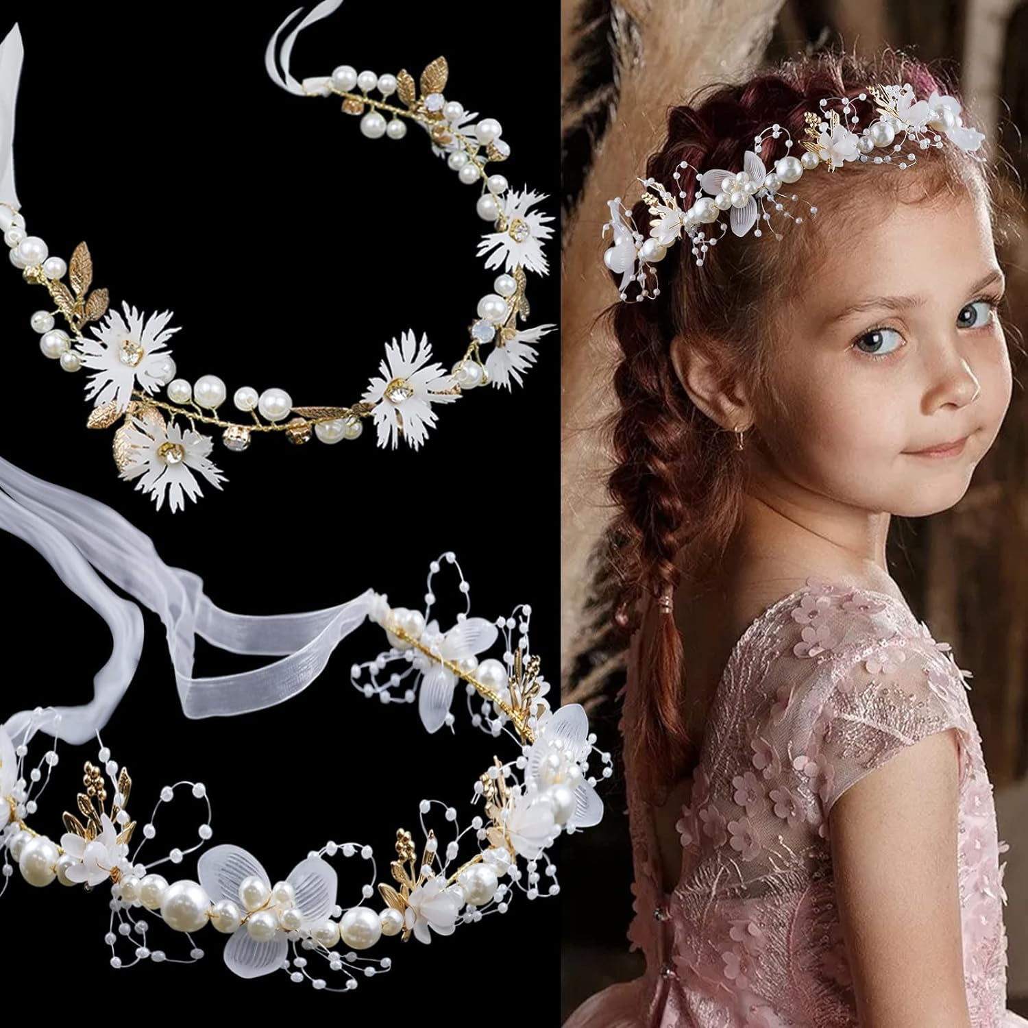 Bridal Wedding Headbands 2 Pack Rhinestone Flower Girl Hair Clips Accessories Crystal Headband, Wedding Hairpiece, Flower Girl, Flower  main image 4