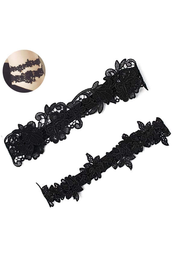 2 Pieces Wedding Garters Lace Bridal Garter Hand Sewn Garter for Bride,Black