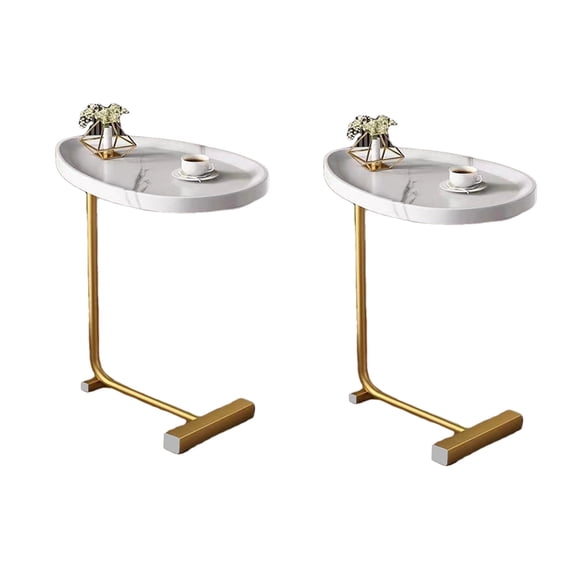 2-Pieces White C-Shaped Side Table, Compact End Table for Sofa & Bed, Small Space Friendly