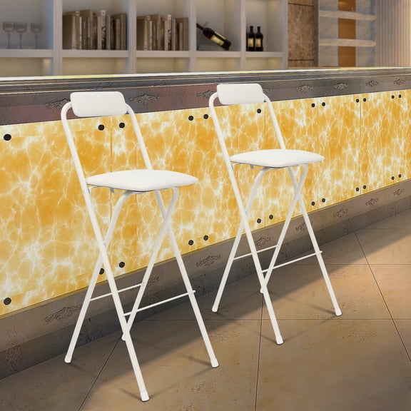 2 Pieces White Color Foldable Bar Chair, Freestanding Tall Folding Chair, 125kg/ 275.58lbs Max. Load Capacity Portable Folding Stool