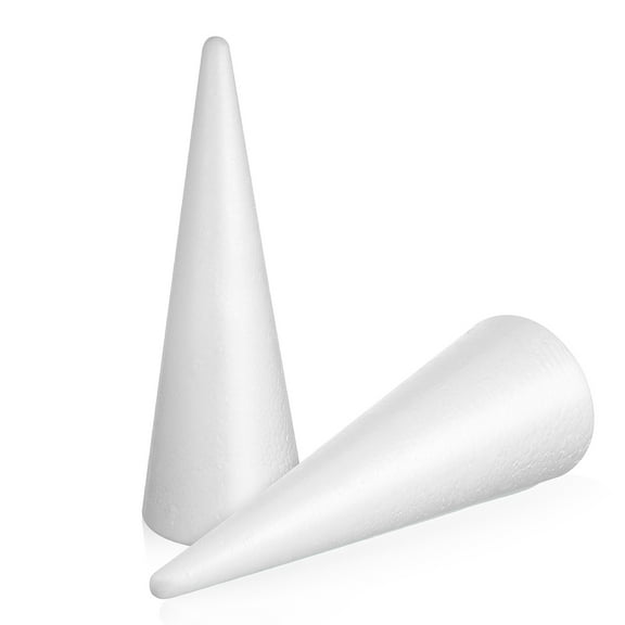 Set of 2 White Foam Craft Cones for Arts and Crafts, Perfect for Christmas Trees, School Projects, Weddings, and Birthday Decorations
