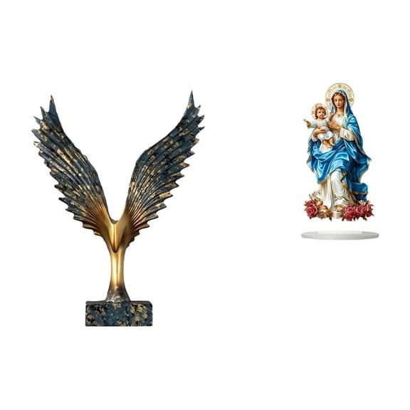 2 Pieces Wing Statue Acrylic Resin Tabletop Sculpture Modern Abstract Decor for Office Home Living Room