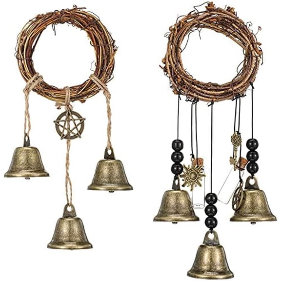 2 Pieces Witch Bells for Door Knob for Protection Wind Chimes Door Hanger Wreath Handmade Hanging Witch Bells Magic Witchcraft Wicca Supplies for Home Protection Witchcraft Bell Decor(Classic)