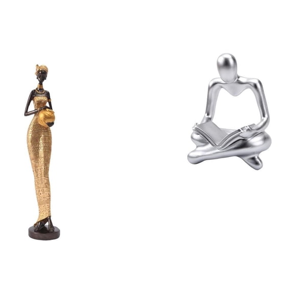 2 Pieces Women Statues African Sculpture Abstract Thinker Figurine Resin Material for Bedroom TV Cabinet Decoration