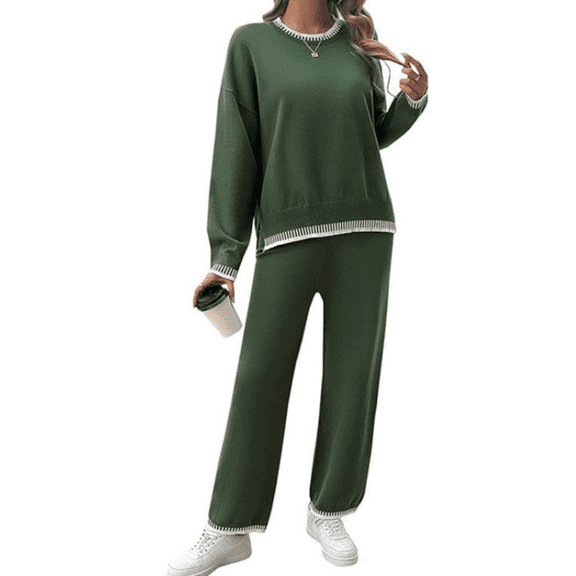 2 Pieces Women's Tracksuits Knit Sweater Outfits Sets Long Sleeve Ladies Lounge Wear Sets