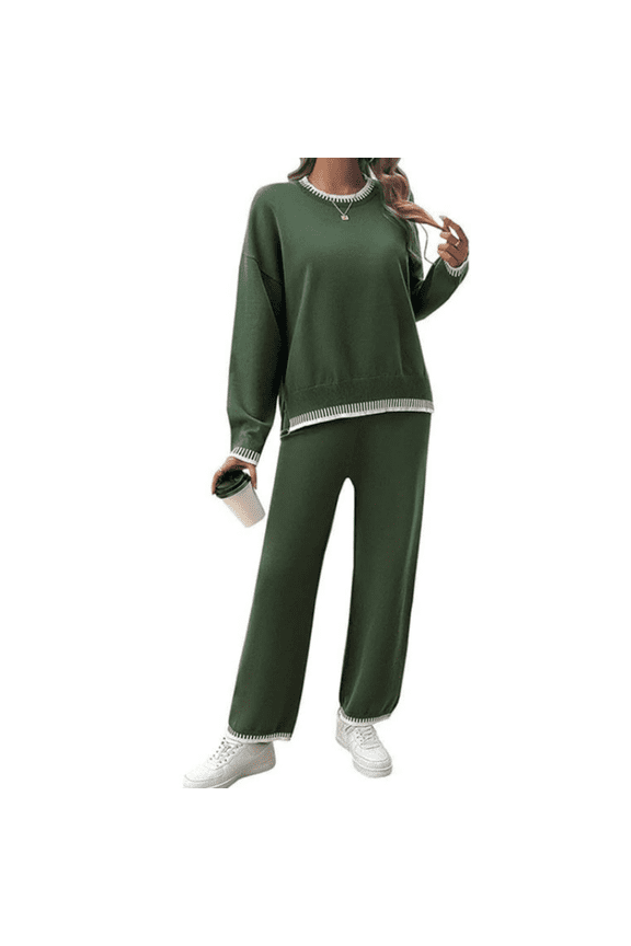 2 Pieces Women's Tracksuits Knit Sweater Outfits Sets Long Sleeve Ladies Lounge Wear Sets