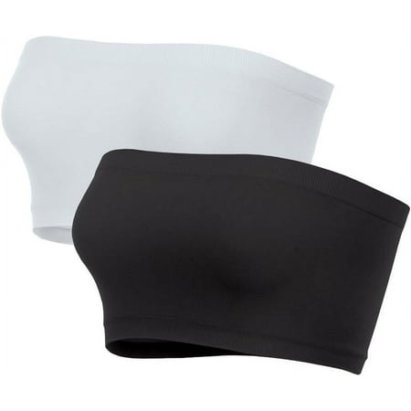 2 Pieces - Women's and Teens One Size Strapless Seamless Stretch Bandeau Bra Top (Unpadded)
