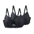 thumbnail image 1 of 2 Pieces Womens Bras with Underwire Deep V Solid Color Lace Underwear Soft Breathable Push up Everyday Bralettes (90C, 2*Black), 1 of 4