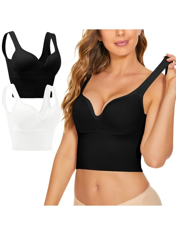 2 Pieces Womens Sports Bra No Wire Comfort Sleep Bra Plus Size Workout Activity Bras With Non Removable Pads Shaping Bra