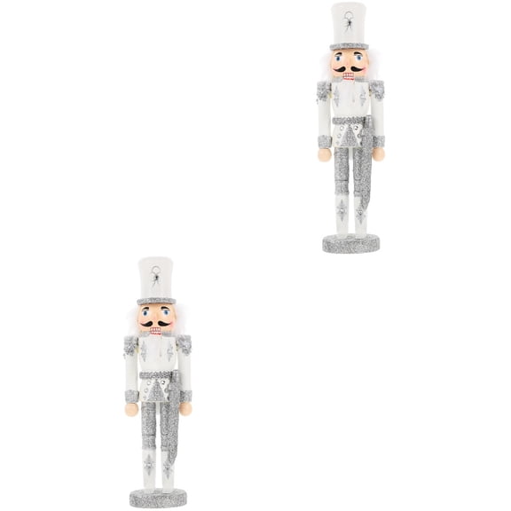 2 Pieces Wood Desktop Nutcracker Christmas Banner Gingerbread Outdoor Decorations Silver
