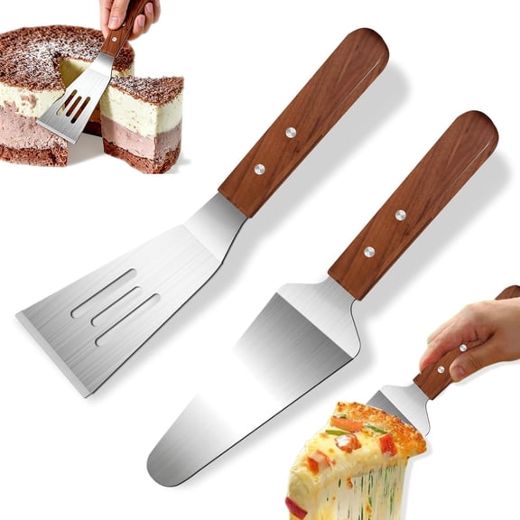 2 Pieces Wood Handle Pie Server Set Cake Cutter Pizza Tart Dessert Slicer for Cutting and Serving Desserts Brownies Lasagna