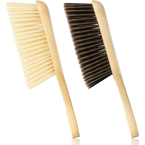 2 Pieces Wooden Bench Brushes Fireplace Brush Horse Hair Bench Brush Soft Bristles Long Wood Handle Dust Brush for Hearth Tidy Car Home Workshop Woodworking (Khaki, Brown)
