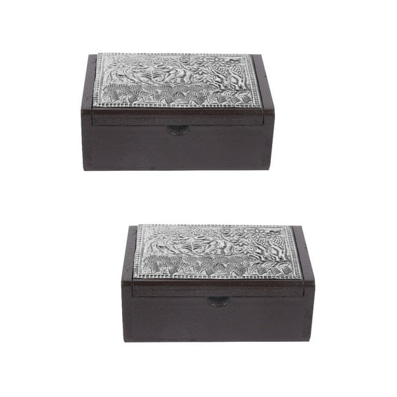 2 Pieces Wooden Case Small Storage Boxes with Lids Kitchen Card Slot Trinket