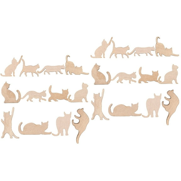 2 Pieces Wooden Cat Chips Swirl Unique DIY Unfinished Animal Cutouts Swirls Art Child Beige