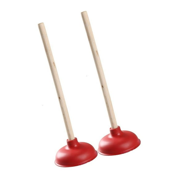 2 Pieces Wooden Long Handle Toilet Plungers Strong Suction Unblocker for Effective Unblocking in Bathrooms and Kitchens