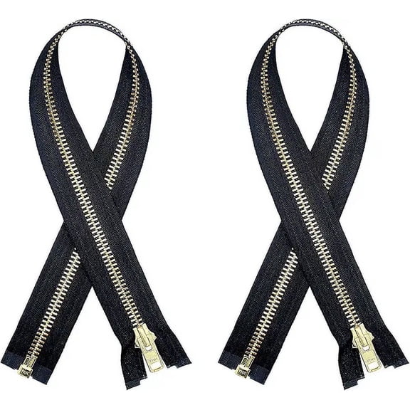 2 Pieces YKK #5 Brass Separating Metal Zippers for Jackets, Coats, Sewing, & Crafts - 14" Inches