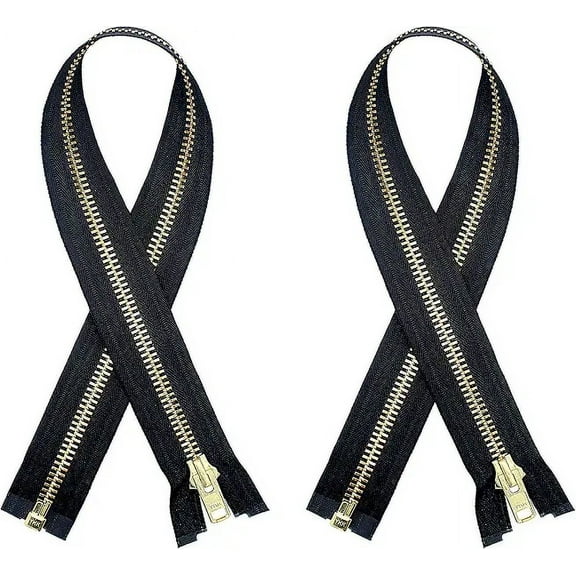 2 Pieces YKK #5 Brass Separating Metal Zippers for Jackets, Coats, Sewing, & Crafts - 16" Inches
