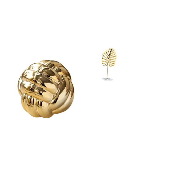 2 Pieces Yarn Ball Ornament Leaf Sculpture Ceramic Figurine Artistic Iron Material for Bedroom Office Home Display