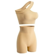 POSECA 2 Pieces Yoga Workout Set for Women,Sports Underwear Set,Outfits Gym Shorts Sports Bra Exercise Set Apricot M