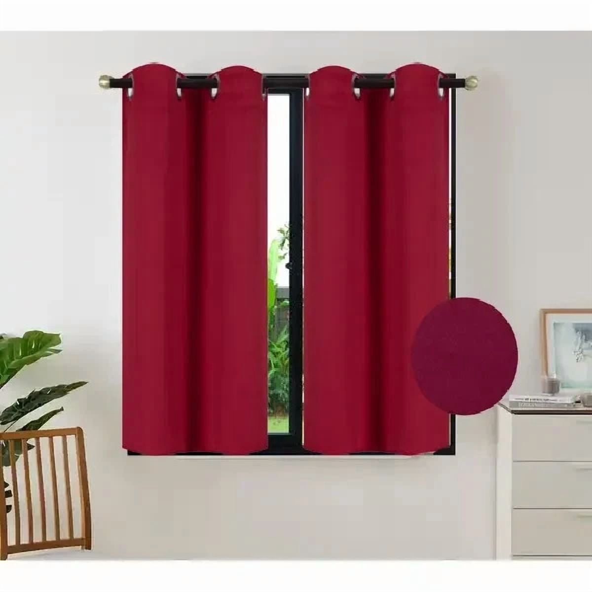 Gorgeous Home Linen Thermal Grommet Burgundy Short Window Panels 28" Wide Curtain Unlined Blackout 54" Long 2pc