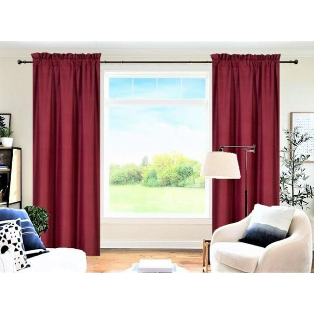 2- Pieces Drapes Burgundy Color Blackout Panel Lined Rod Pocket 100% 