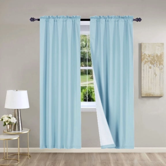 Gorgeous Home Linen 2PC Light Blue Solid Matte Color Window Lined Panel Curtain Rod Pocket 37" Width X 84" Length (each) Panel