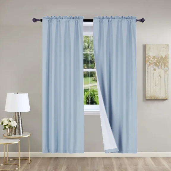 2- Pieces drapes Slate color blackout panel lined rod pocket 100% privacy window curtain treatment 84" Long each panel R64