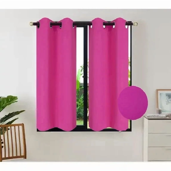 Gorgeous Home Linen Thermal Grommet Hot Pink Short Window Panels 28" Wide Curtain Unlined Blackout 54" Long 2pc