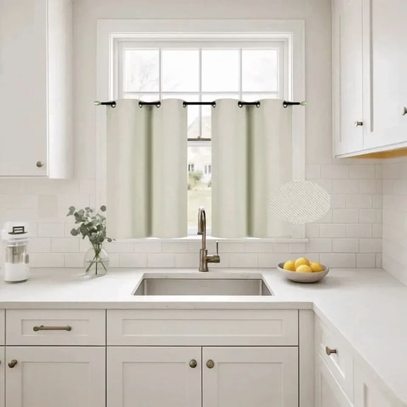 Gorgeous Home Linen Thermal Grommet Ivory Window Panels 28" Wide Curtain Unlined Blackout 36" Long 2pc