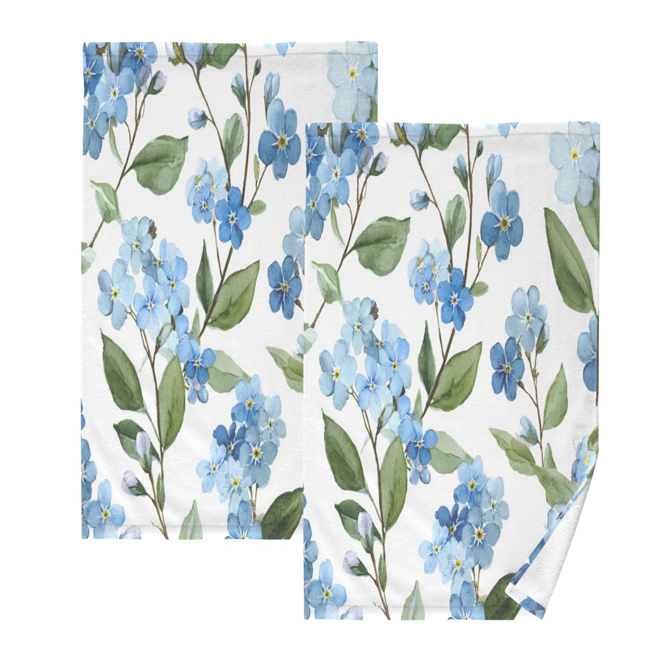 2 Pieces of Cotton Towel Face Towel Set Hand Towel Bath Towel Cotton Bath Towel Sets Beautiful Blue Flowers Cute