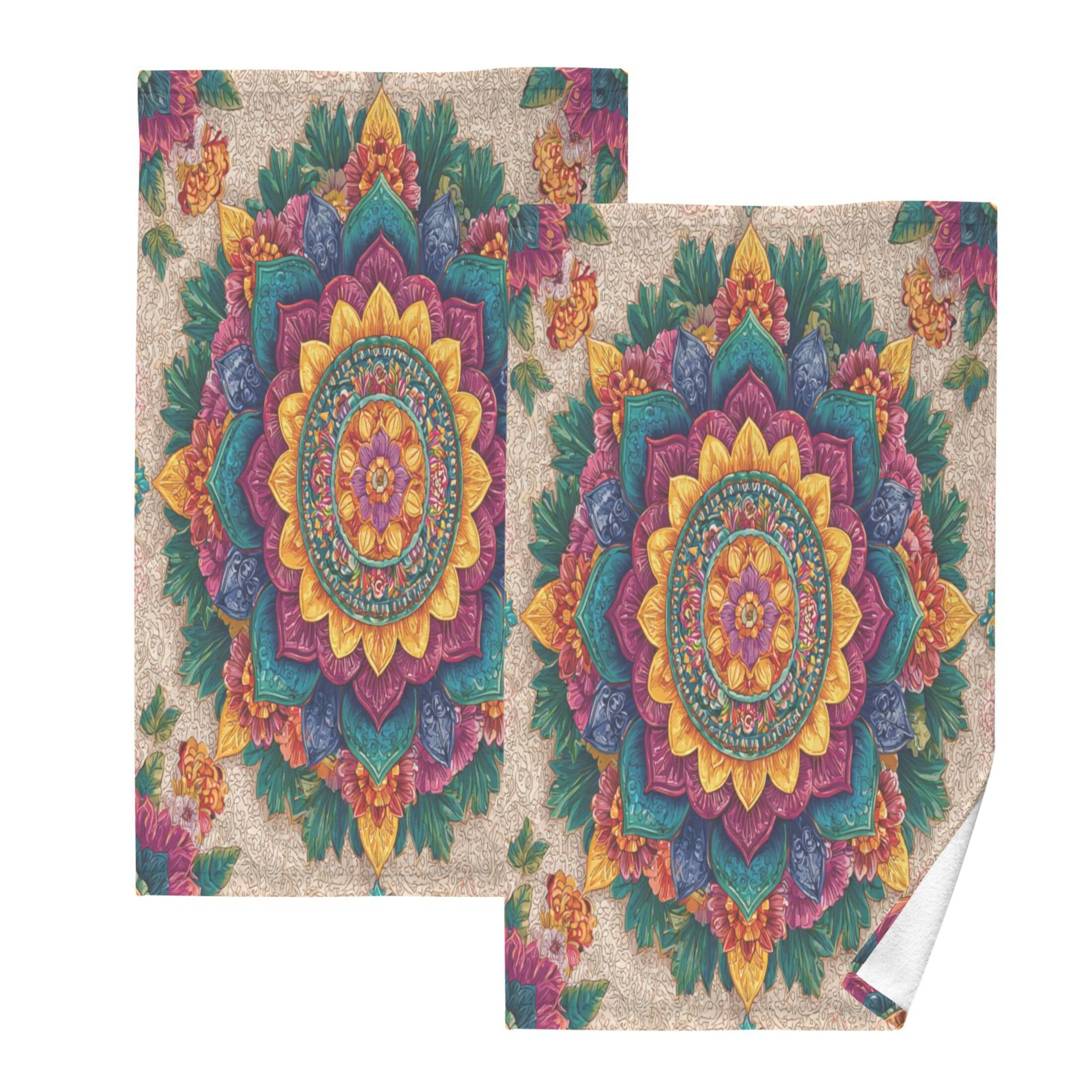 2 Pieces of Cotton Towel Face Towel Set Hand Towel Bath Towel Cotton Bath Towel Sets Beautiful Colorful Flower