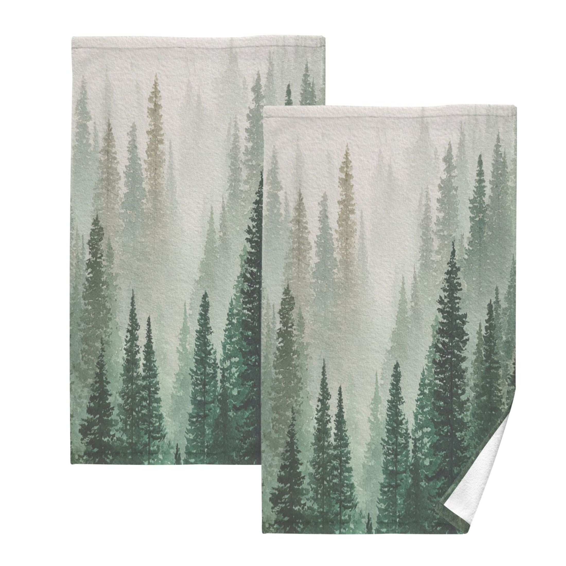 2 Pieces of Cotton Towel Face Towel Set Hand Towel Bath Towel Cotton Bath Towel Sets Beautiful Green Forest