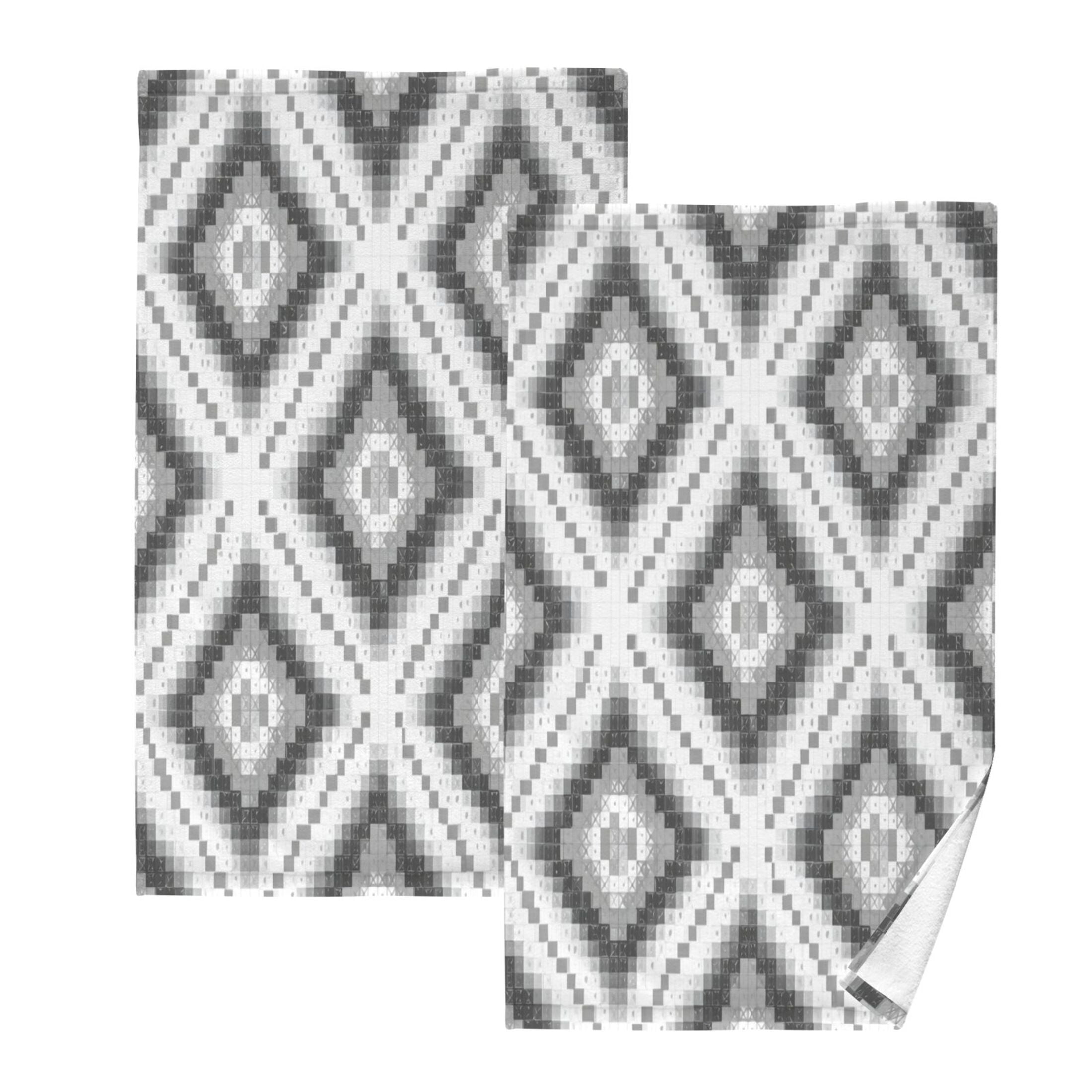 2 Pieces of Cotton Towel Face Towel Set Hand Towel Bath Towel Cotton Bath Towel Sets Black and White Pattern