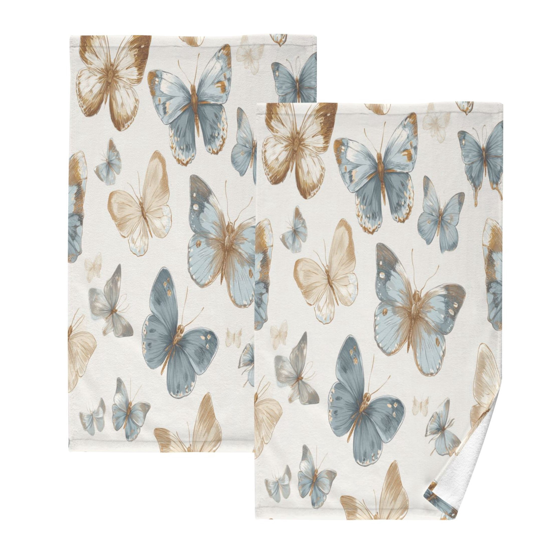 2 Pieces of Cotton Towel Face Towel Set Hand Towel Bath Towel Cotton Bath Towel Sets Blue Brown Cream Butterfly