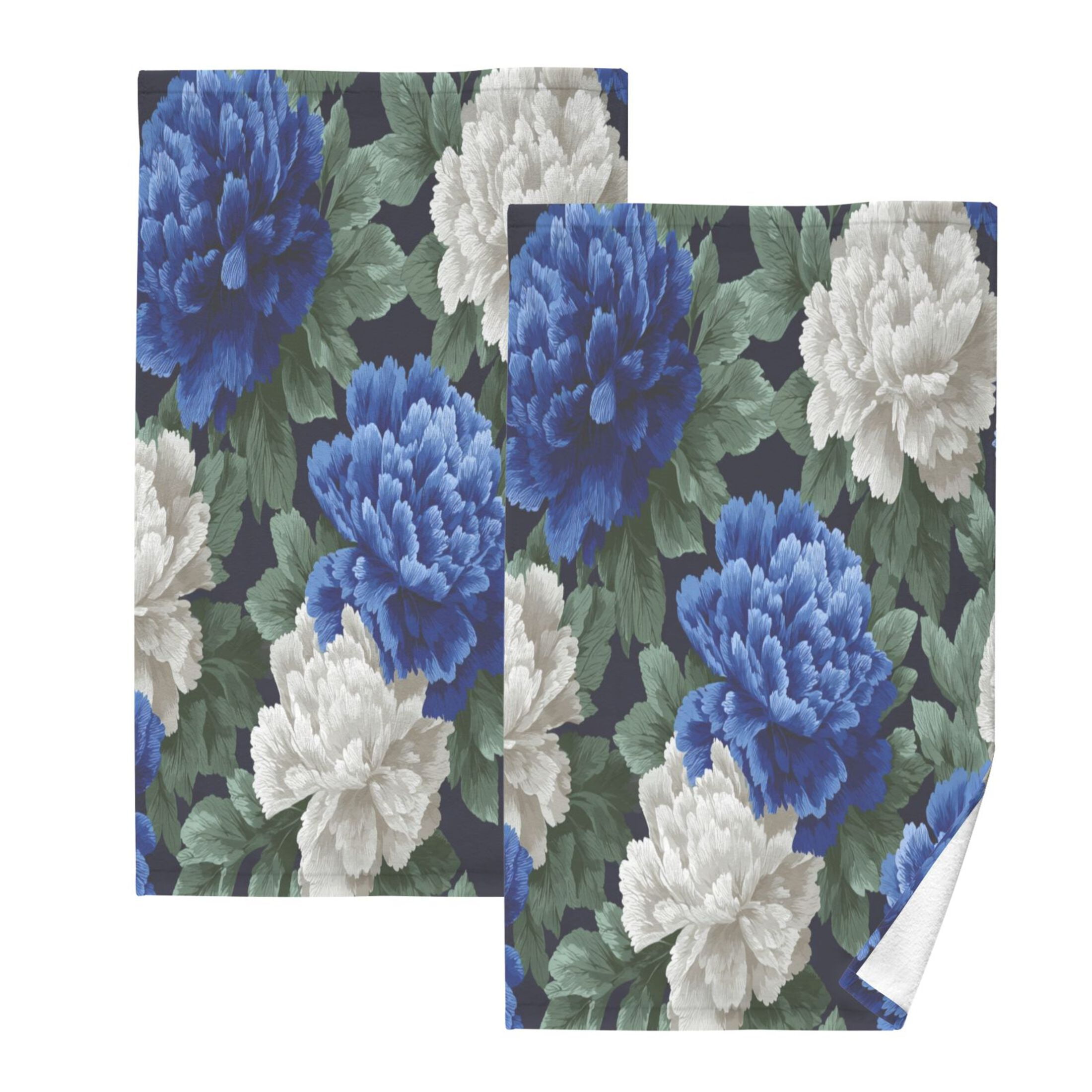 2 Pieces of Cotton Towel Face Towel Set Hand Towel Bath Towel Cotton Bath Towel Sets Blue and White Flowers