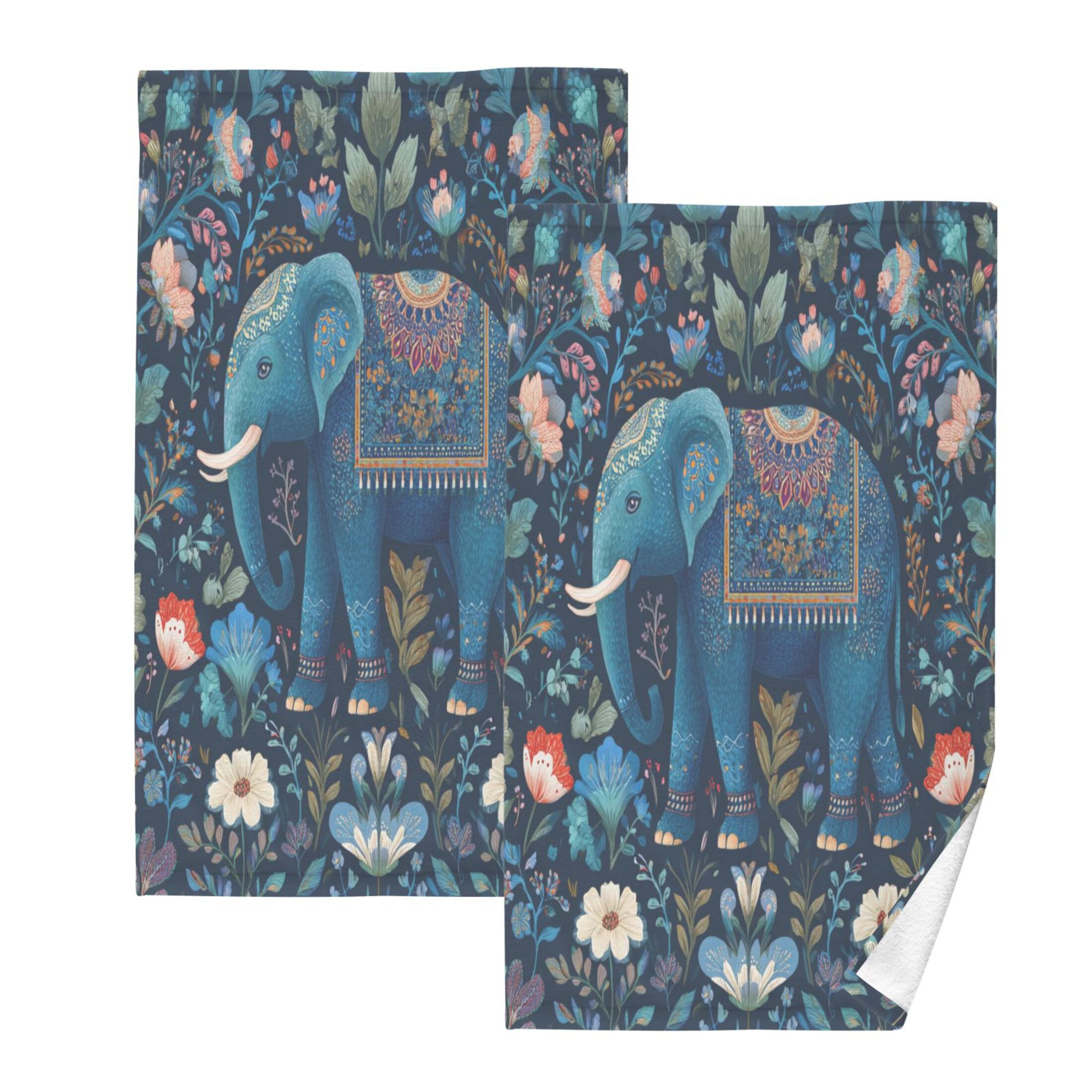 2 Pieces of Cotton Towel Face Towel Set Hand Towel Bath Towel Cotton Bath Towel Sets Cartoon Blue Elephant