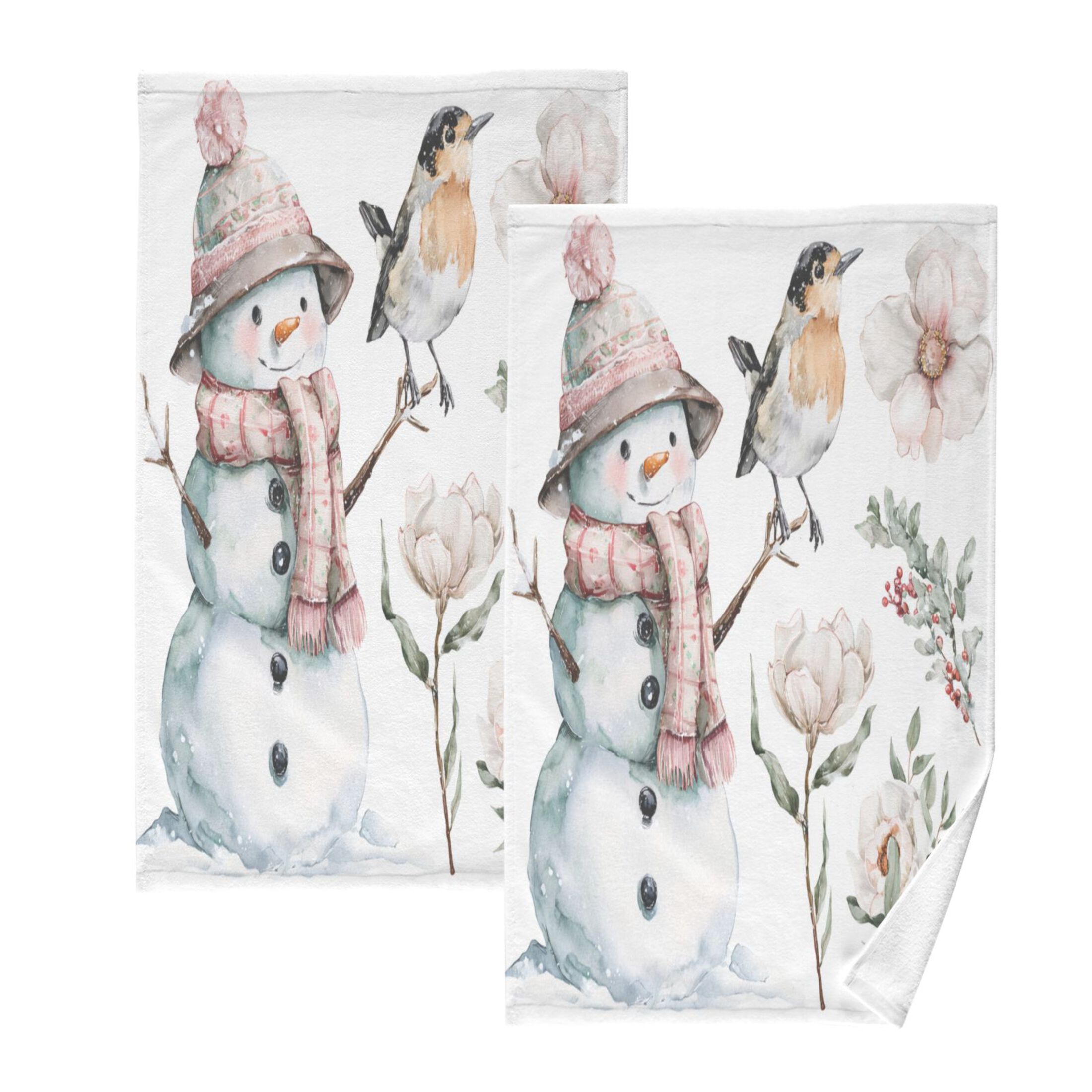 2 Pieces of Cotton Towel Face Towel Set Hand Towel Bath Towel Cotton Bath Towel Sets Christmas Winter Flowers