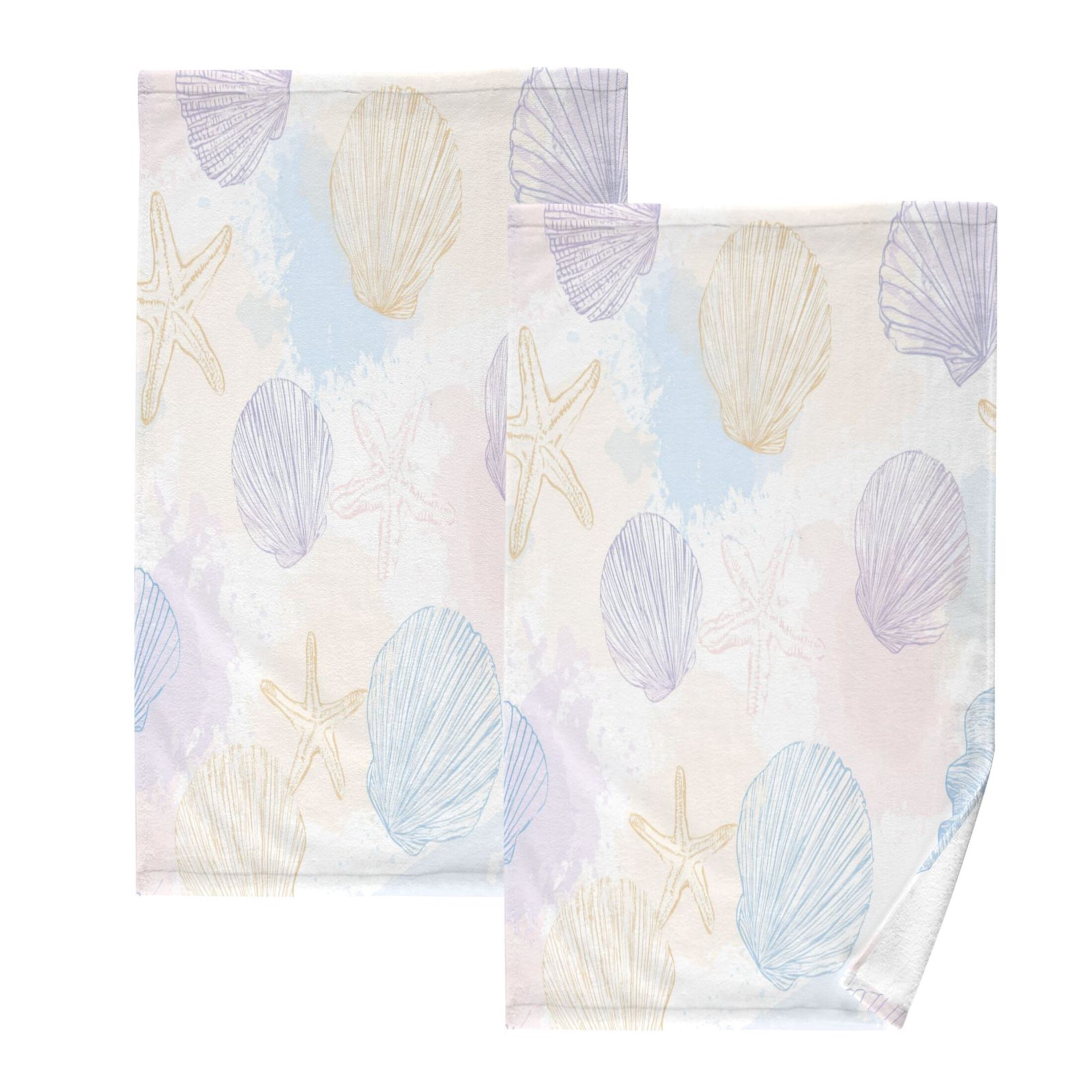 2 Pieces of Cotton Towel Face Towel Set Hand Towel Bath Towel Cotton Bath Towel Sets Coastal Beach Theme Art