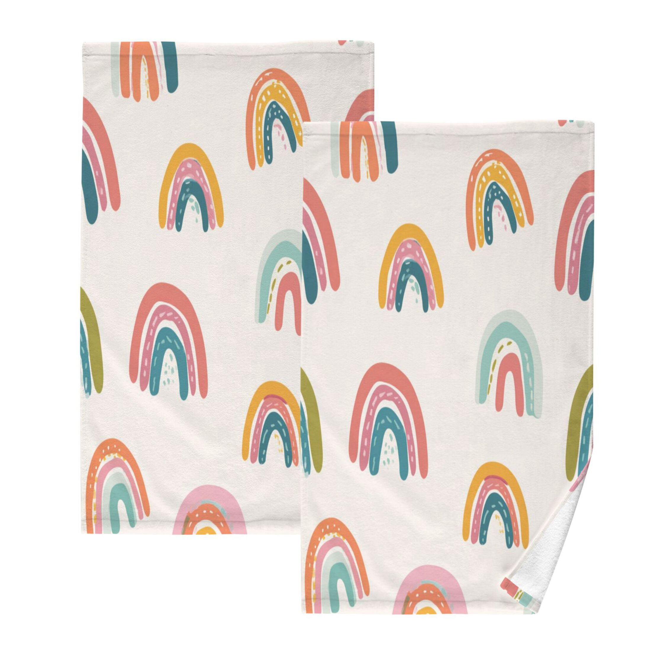 2 Pieces of Cotton Towel Face Towel Set Hand Towel Bath Towel Cotton Bath Towel Sets Colorful Cartoon Rainbow Pattern