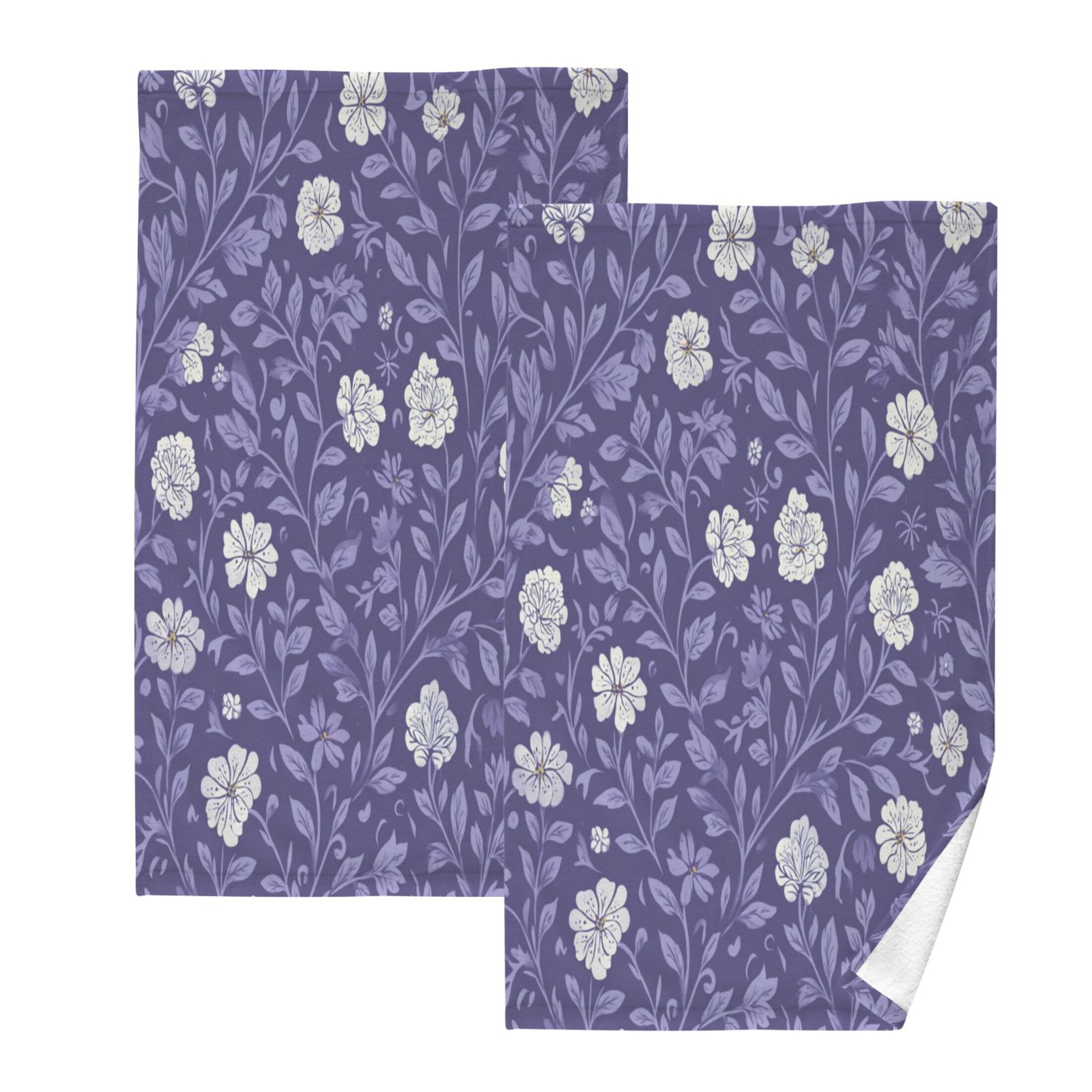 2 Pieces of Cotton Towel Face Towel Set Hand Towel Bath Towel Cotton Bath Towel Sets Dark Purple Leaves and Flowers