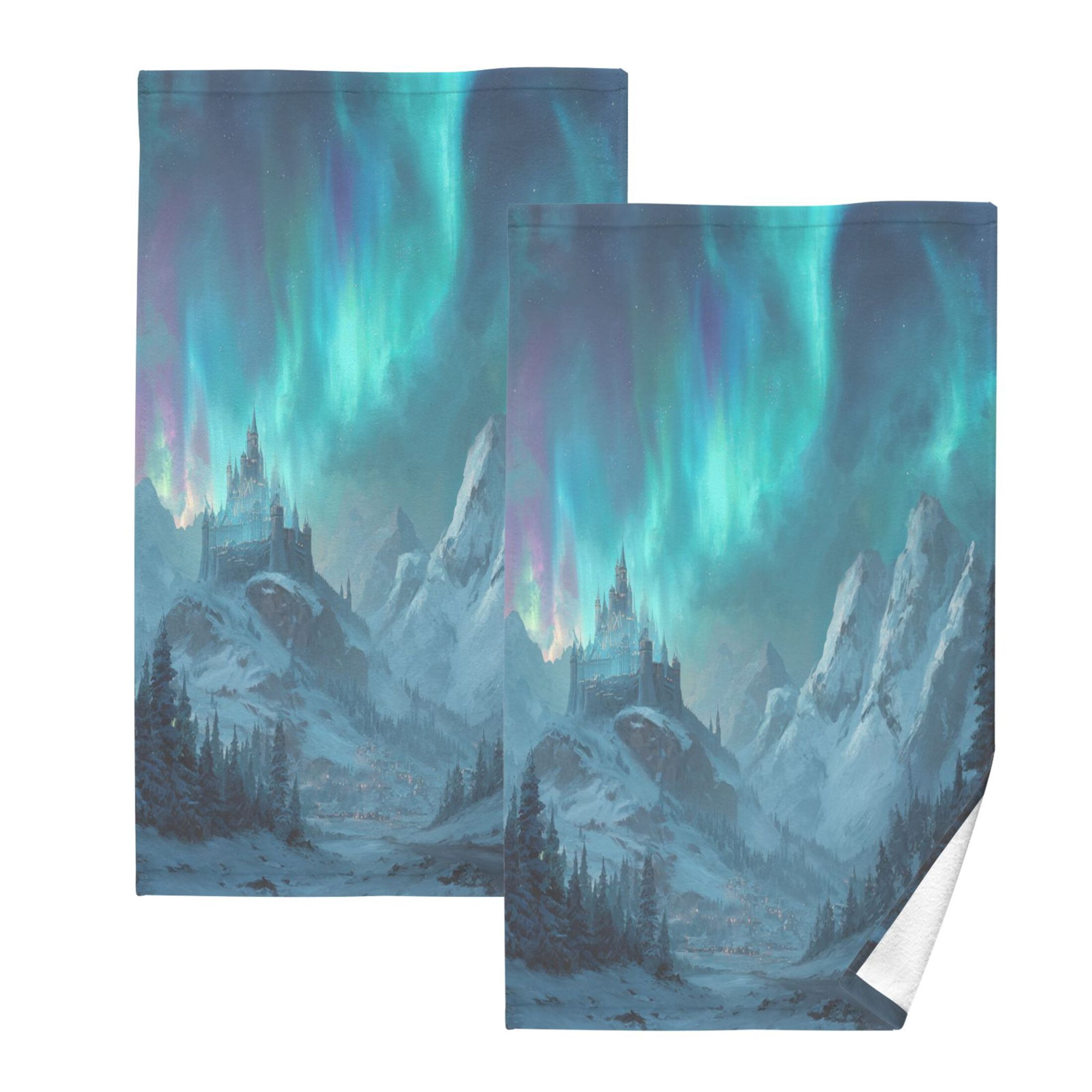 2 Pieces of Cotton Towel Face Towel Set Hand Towel Bath Towel Cotton Bath Towel Sets Foggy Forest Ice Castle