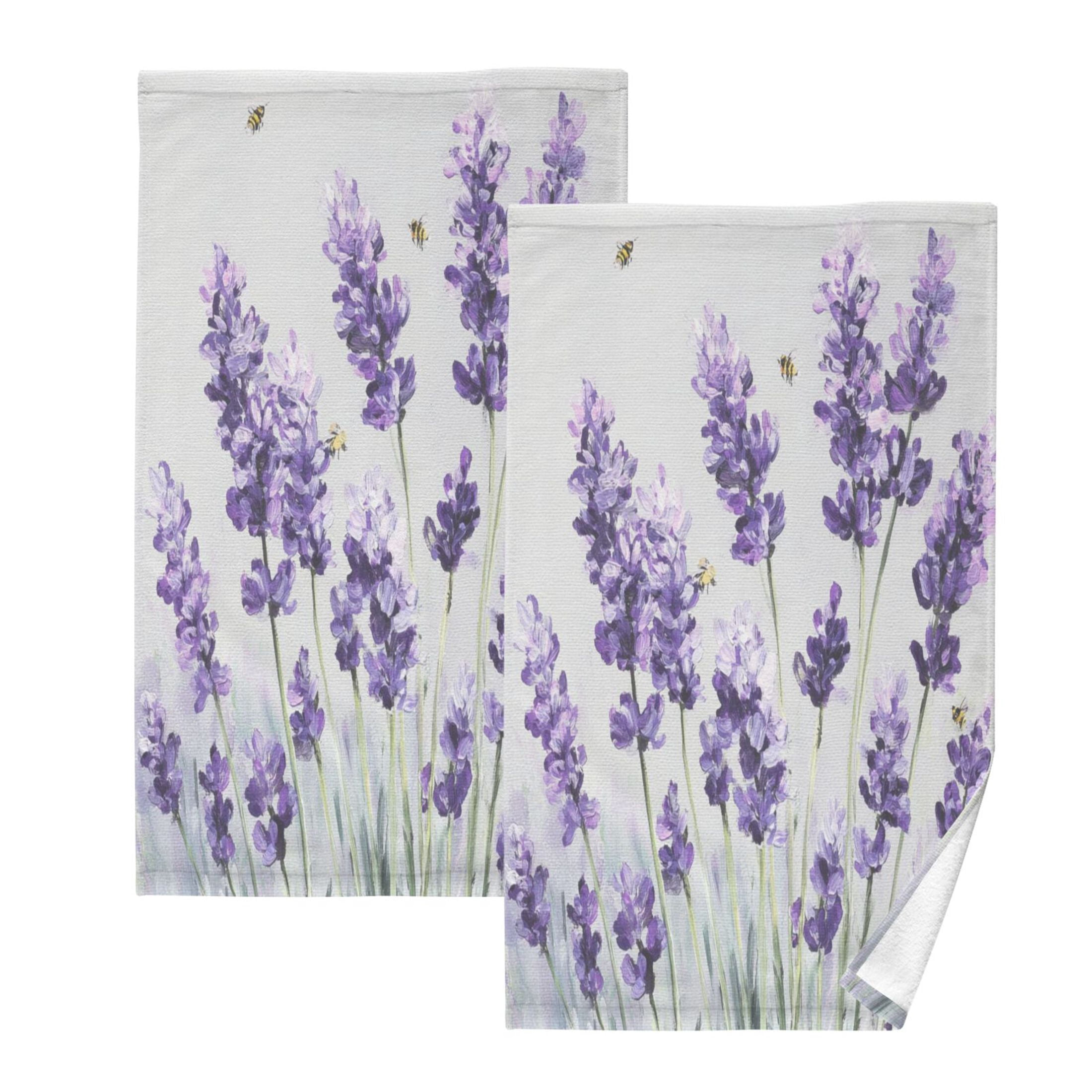 2 Pieces of Cotton Towel Face Towel Set Hand Towel Bath Towel Cotton Bath Towel Sets Lavender Field Watercolor