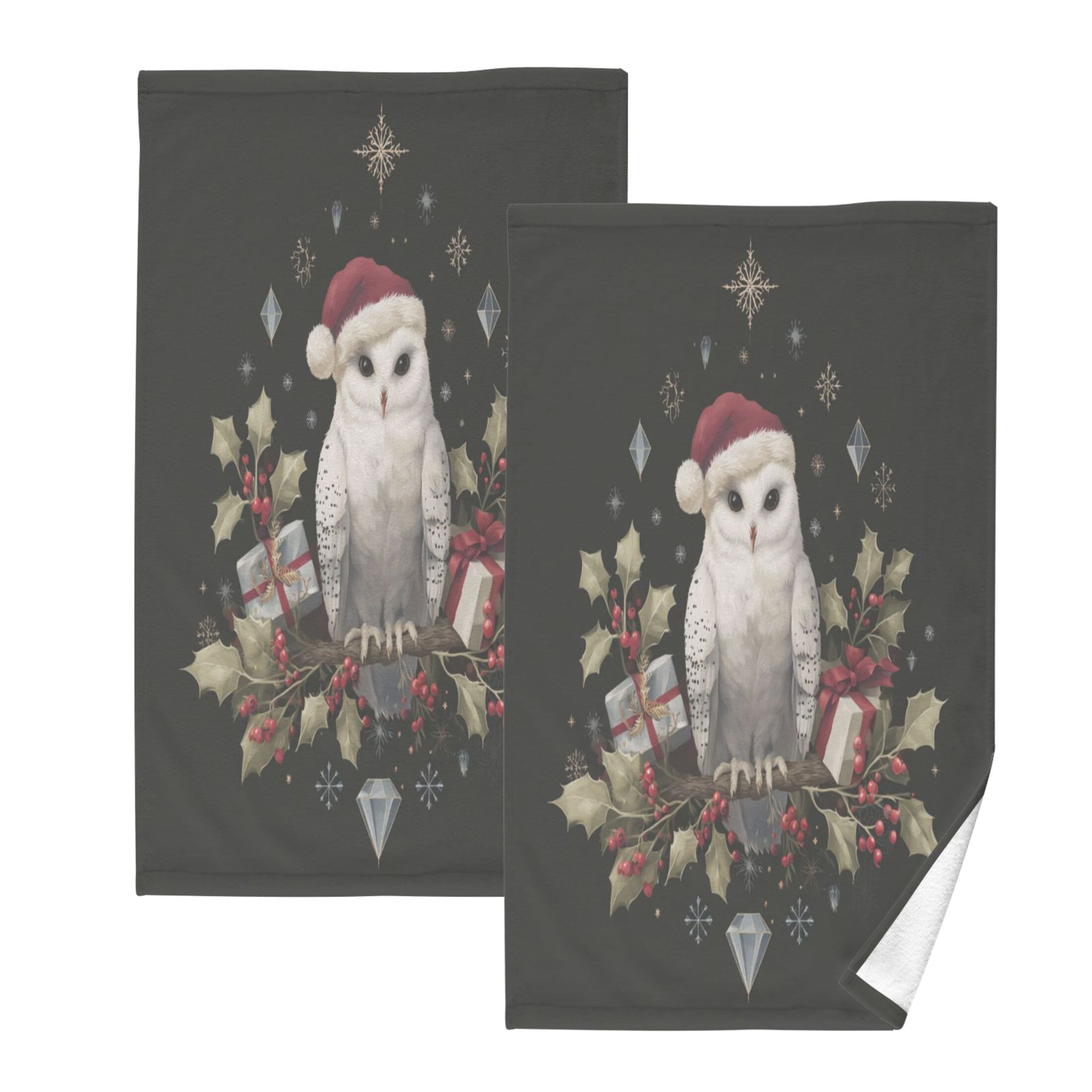 2 Pieces of Cotton Towel Face Towel Set Hand Towel Bath Towel Cotton Bath Towel Sets Magical Christmas Black Owl