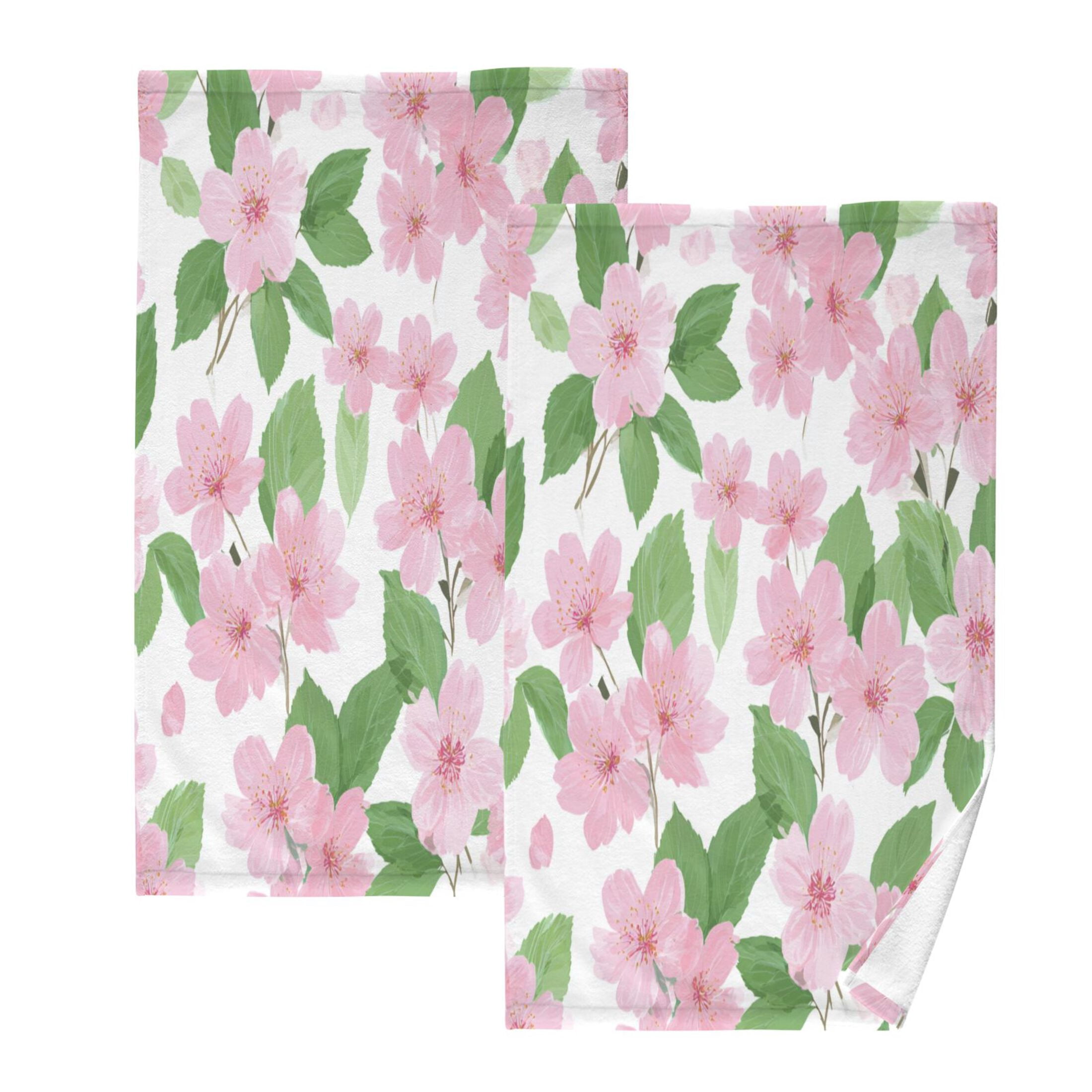 2 Pieces of Cotton Towel Face Towel Set Hand Towel Bath Towel Cotton Bath Towel Sets Pink Cherry Blossom Motif